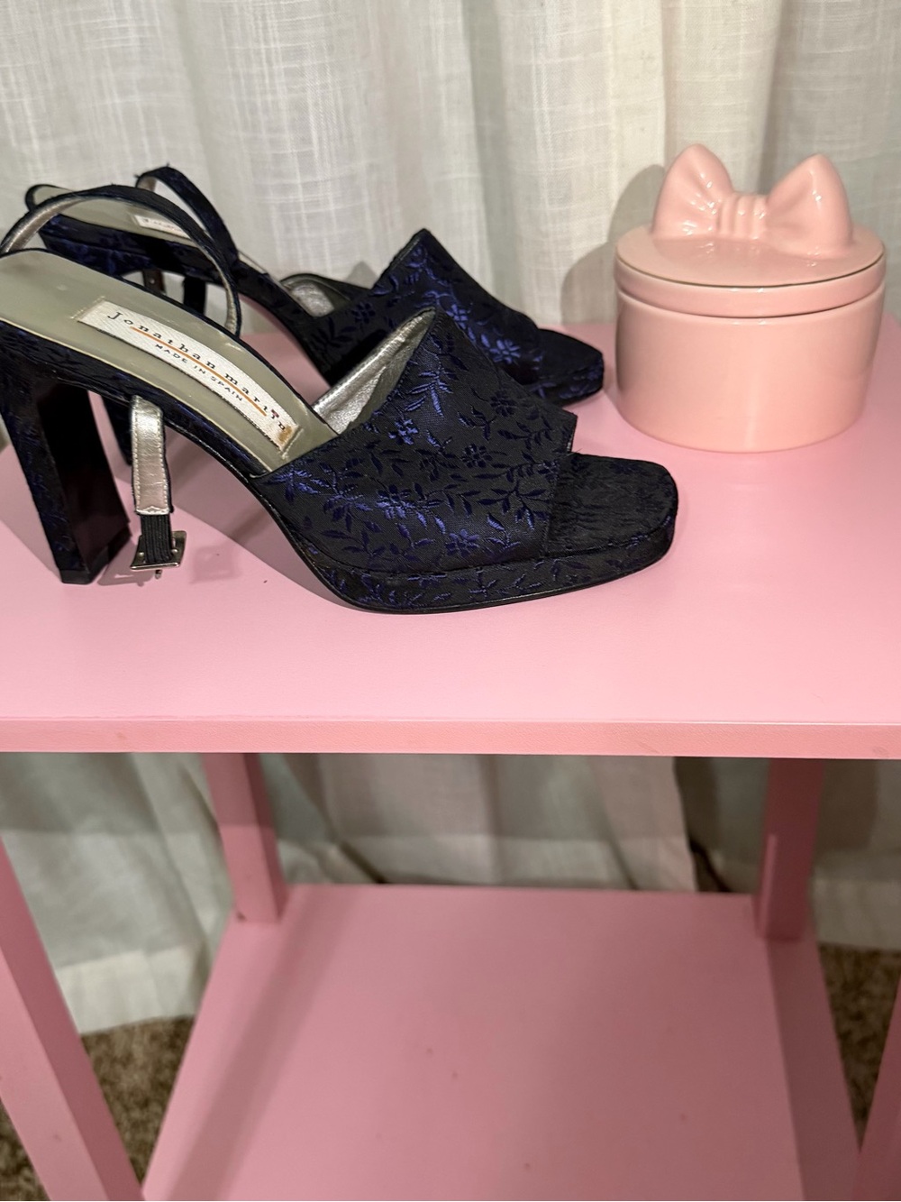 jonathan martin Navy Floral Slingback Block Heels